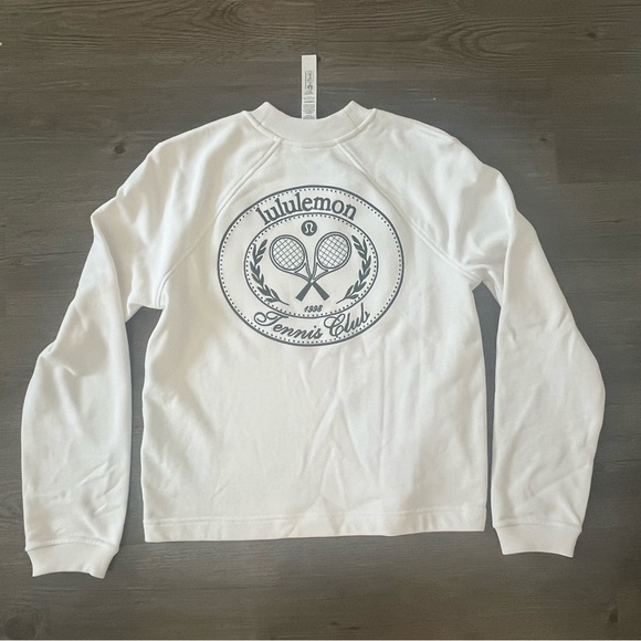 Lululemon Tennis Club French Terry Crewneck Pullover White Green Sz Small - Picture 1 of 5